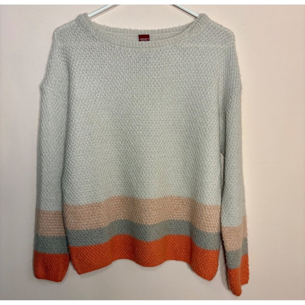 Olsen Europe Womens Medium Size 8 Beige Color Block Sweater Acrylic/Mohair